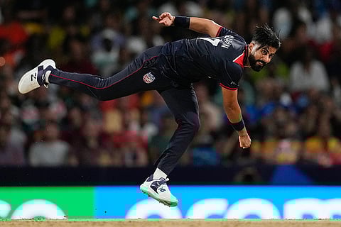 Muhammad Ali-Khan bowls against West Indies